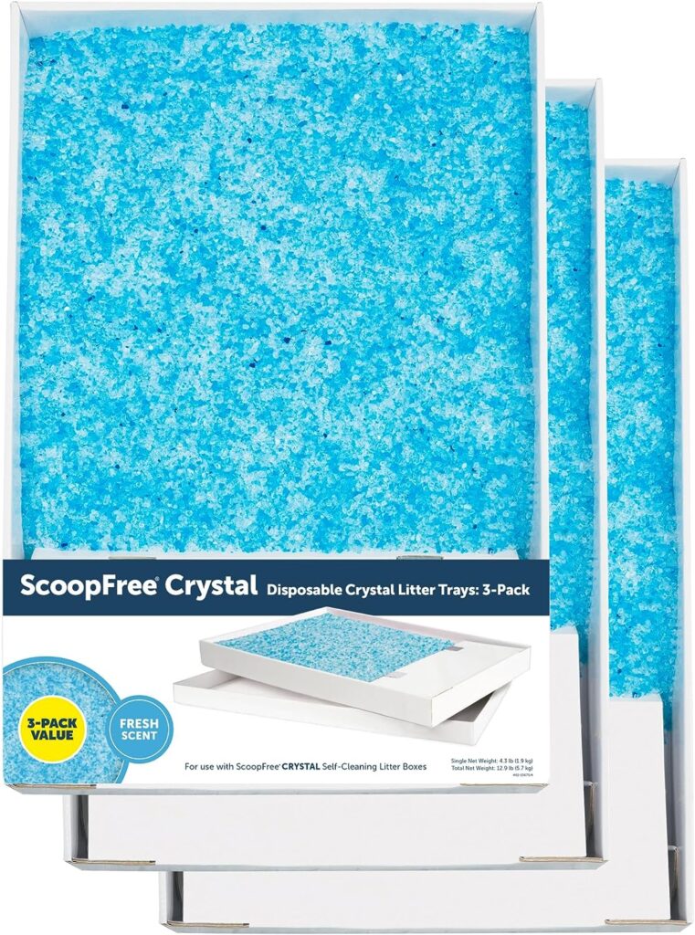 PetSafe ScoopFree Crystal Litter Tray Refills, Premium Blue Crystals, 3-Pack, Disposable Tray, Includes Leak Protection Low Tracking Litter, Absorbs Odors On Contact
