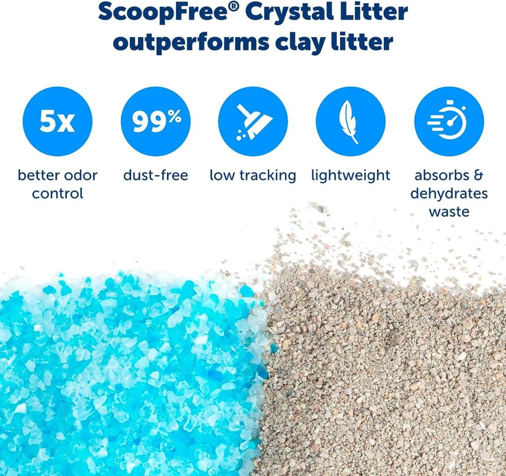 PetSafe ScoopFree Crystal Litter Tray Refills, Premium Blue Crystals, 3-Pack, Disposable Tray, Includes Leak Protection Low Tracking Litter, Absorbs Odors On Contact